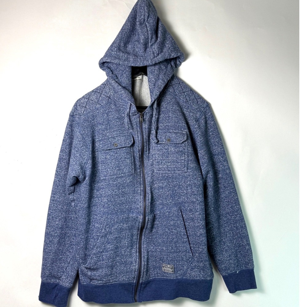 Lions Crest English Laundry Mens Blue Marled Full Zip Hoodie Quilted Shoulders L